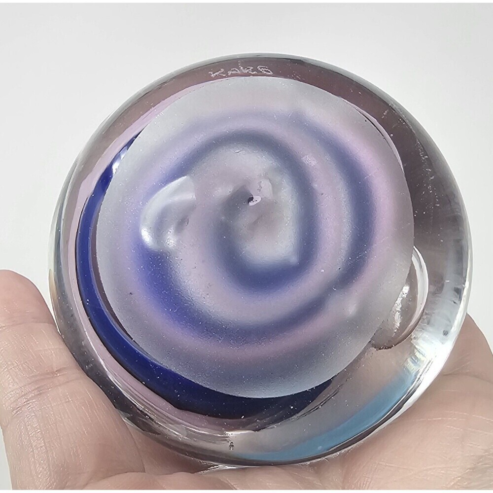 Rollin Karg Hand Blown Multi-Colored Swirl Studio Art Glass Paperweight Decor 2" - Picture 3 of 11
